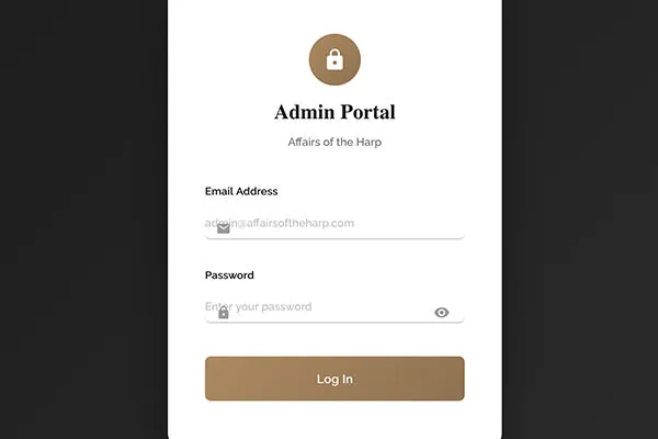 Affairs of the Harp admin interface