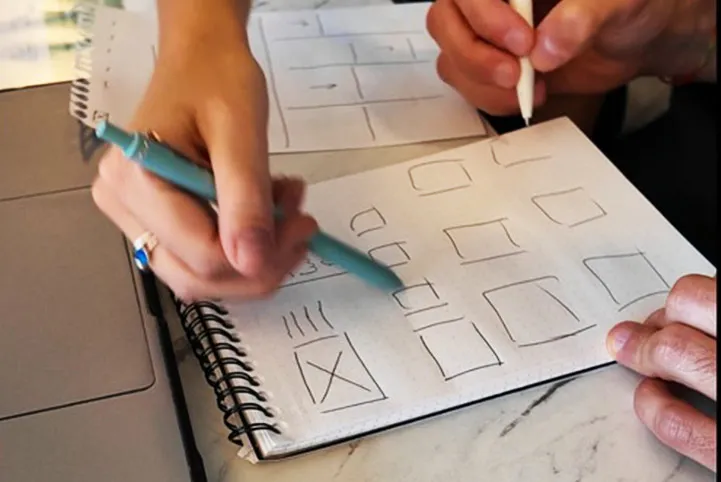 Sketching website layouts together in a notebook