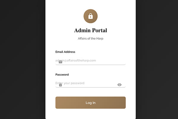 Affairs of the Harp admin interface